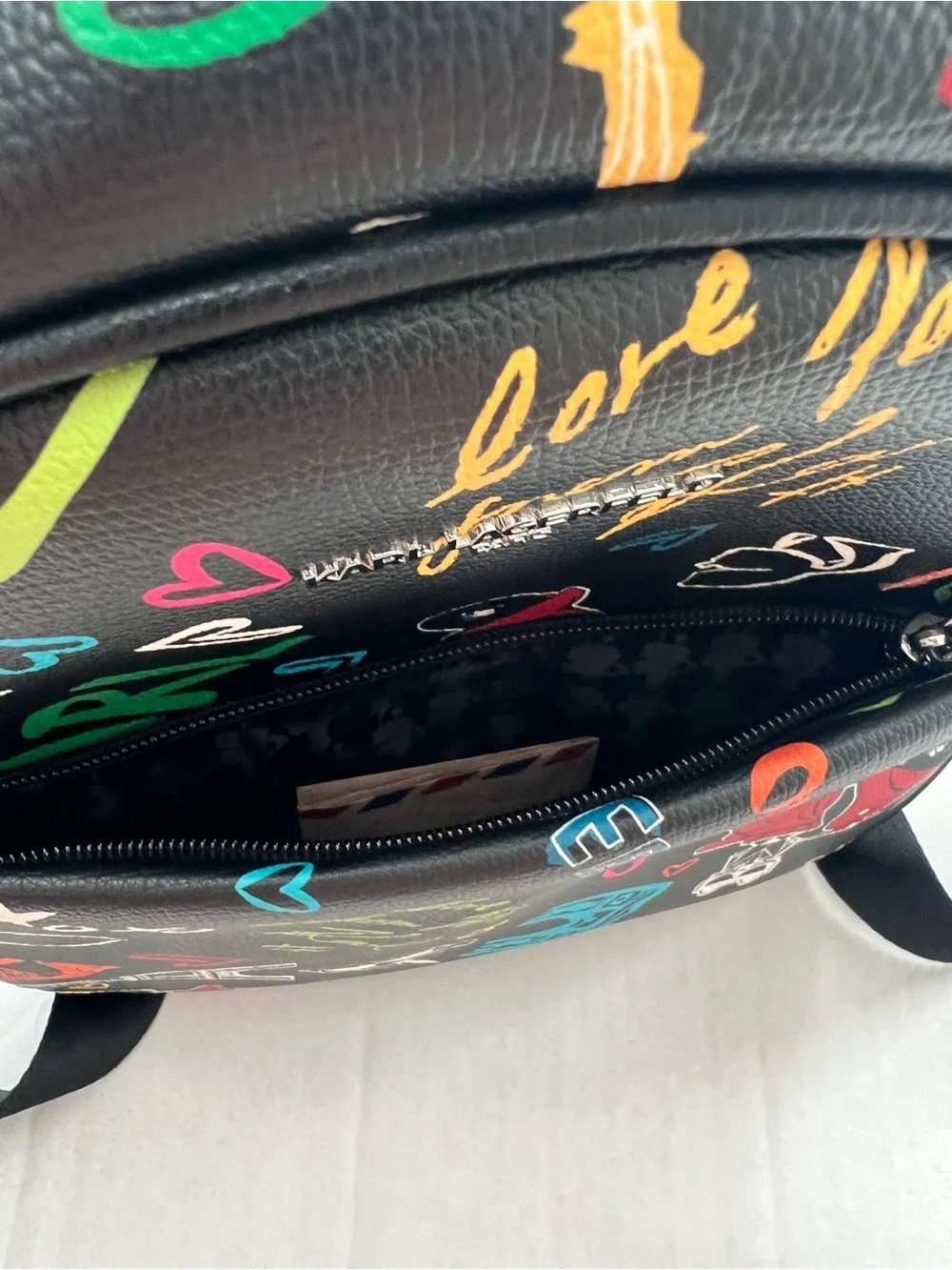 Karl Lagerfeld  Black Mini Backpack with Multicolor Graffiti